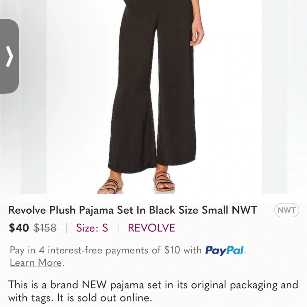 NWT- PLUSH x REVOLVE Black Silky Cropped Pajama Set